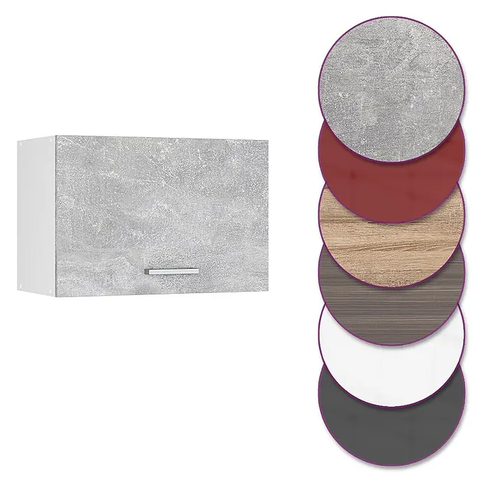 Vicco Schrankküche R-Line Beton Flach - Beton, Hängeschrank 60 cm (flach) - Wandschrank mit grauer Betonoptik-Tür. Erhältlich in verschiedenen Farben und Materialien.