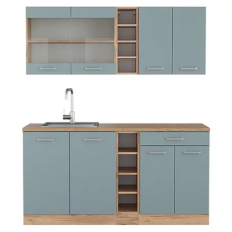 Vicco  Singleküche R-Line Blau-Grau/Goldkraft Eiche ohne Arbeitsplatte