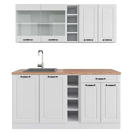 Vicco  Singleküche R-Line Weiß Landhaus/Weiß, AP Eiche