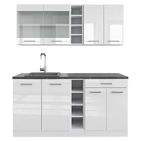 Vicco  Singleküche R-Line Weiß Hochglanz/Weiß, AP Anthrazit