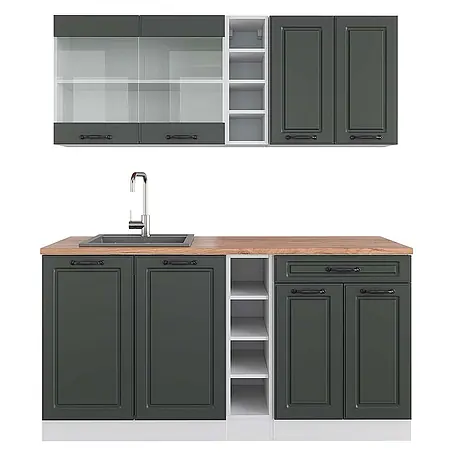 Vicco  Singleküche R-Line Anthrazit Landhaus/Weiß, AP Eiche