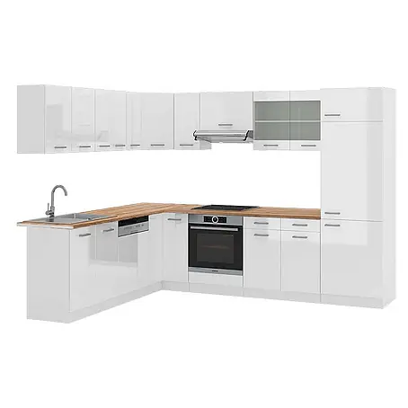 Vicco  Eckküche R-Line Weiß Hochglanz/Weiß, AP Eiche