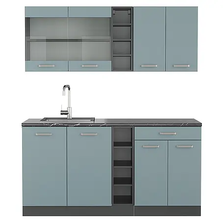 Vicco  Singleküche R-Line Blau-Grau/Anthrazit, AP Anthrazit