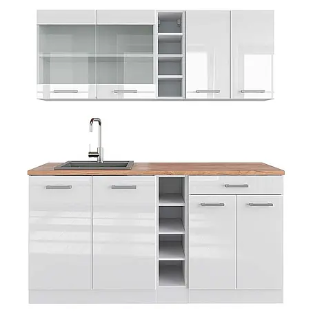 Vicco  Singleküche R-Line Weiß Hochglanz/Weiß, AP Eiche