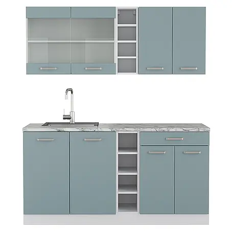 Vicco Singleküche R-Line, Blau-Grau, 160 cm