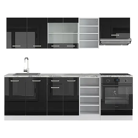 Vicco  Küchenzeile R-Line Schwarz Hochglanz/Weiß ohne Arbeitsplatte