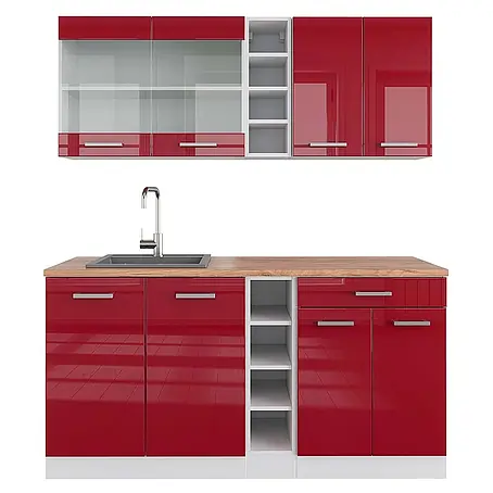 Vicco  Singleküche R-Line Rot Hochglanz/Weiß, AP Eiche