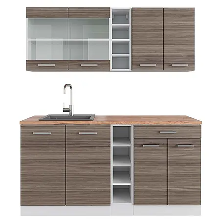 Vicco  Singleküche R-Line Edelgrau/Weiß, AP Eiche