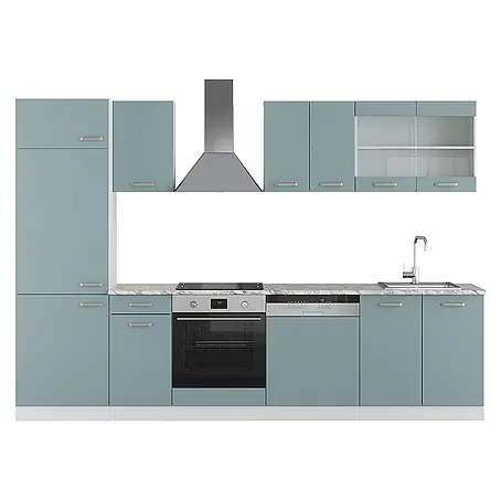 Vicco Küchenzeile R-Line, Blau-Grau/Weiß, 300 cm