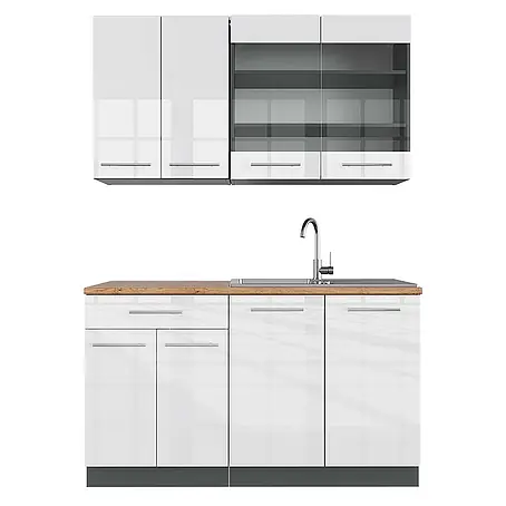 Vicco Singleküche Fame-Line, Weiß Hochglanz/Anthrazit, 140 cm