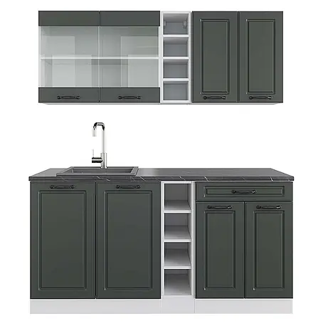 Vicco  Singleküche R-Line Anthrazit Landhaus/Weiß, AP Anthrazit