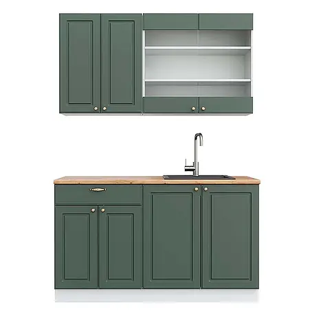 Vicco Singleküche Fame-Line, Grün-Gold Landhaus/Weiß, 140 cm