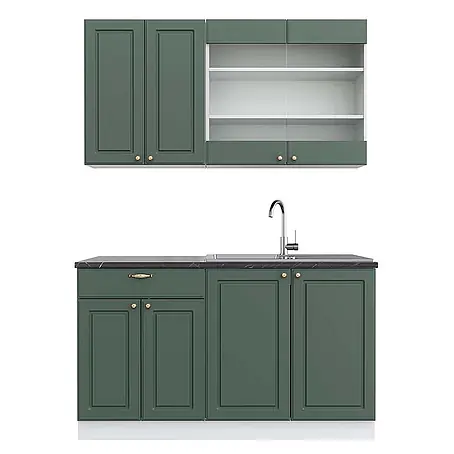 Vicco Singleküche Fame-Line, Grün-Gold Landhaus/Weiß, 140 cm
