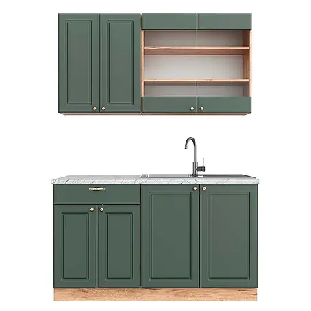 Vicco Singleküche Fame-Line, Grün-Gold Landhaus/Goldkraft Eiche, 140 cm