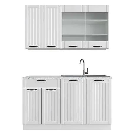Vicco  Singleküche Fame-Line Weiß Landhaus/Weiß, AP Marmor