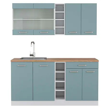 Vicco Singleküche R-Line, Blau-Grau/Weiß, 160 cm