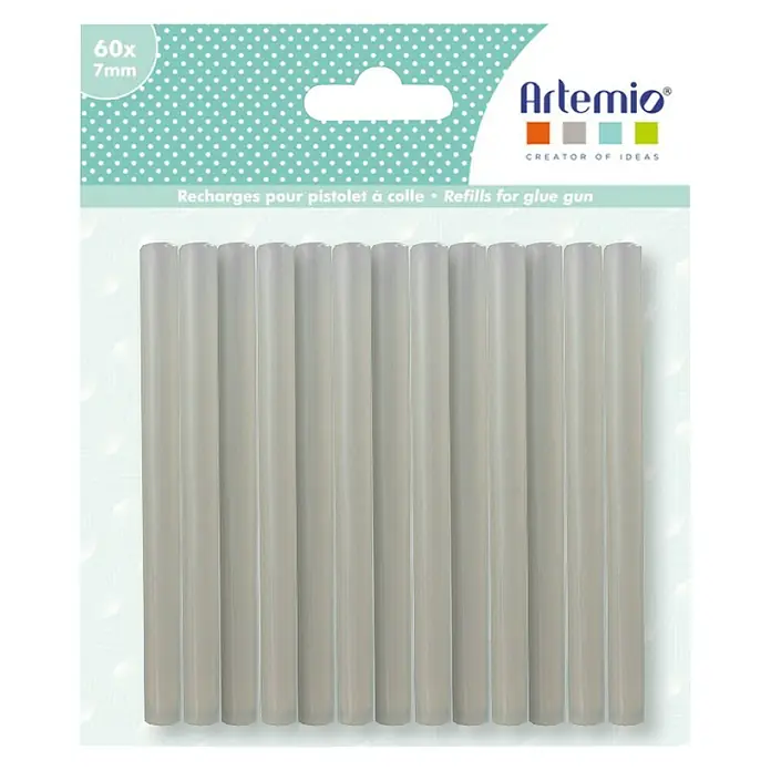 Artemio Barras termoadhesivas Glue - Diámetro: 7 mm, 60 pzs. - Paquete de 60 recambios de barras de pegamento termofusible Artemio (7 mm de diámetro) para manualidades y reparaciones, solución adhesiva rápida.