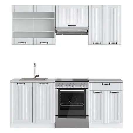Vicco  Küchenzeile Fame-Line Weiß Landhaus/Weiß, AP Marmor