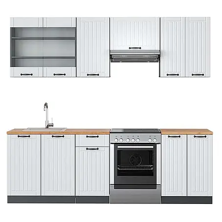 Vicco  Küchenzeile Fame-Line Weiß Landhaus/Anthrazit, AP Eiche