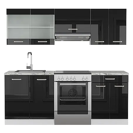 Vicco  Küchenzeile R-Line Schwarz Hochglanz/Weiß ohne Arbeitsplatte