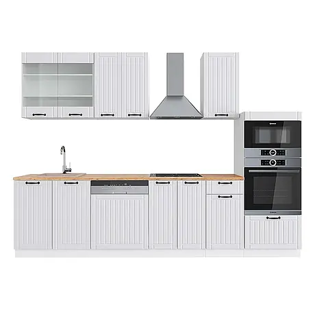 Vicco  Küchenzeile Fame-Line Weiß Landhaus/Weiß mit Hochschrank, AP Eiche