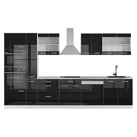 Vicco  Küchenzeile R-Line Schwarz Hochglanz/Weiß mit Hochschrank, ohne Arbeitsplatte