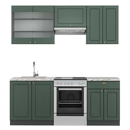 Küchenzeile Fame-Line 200 cm Grün-Gold Landhaus Art.-Nr. 42336
