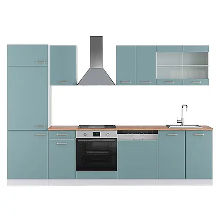 Vicco  Küchenzeile R-Line Blau-Grau/Weiß, AP Eiche