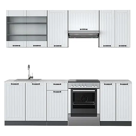 Vicco  Küchenzeile Fame-Line Weiß Landhaus/Anthrazit, AP Marmor