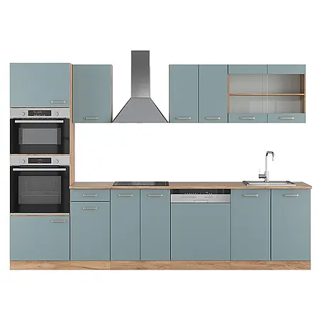 Vicco  Küchenzeile R-Line Blau-Grau/Goldkraft Eiche mit Hochschrank, ohne Arbeitsplatte