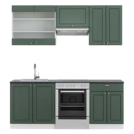 Küchenzeile Fame-Line 200 cm Grün-Gold Landhaus Art.-Nr. 42291
