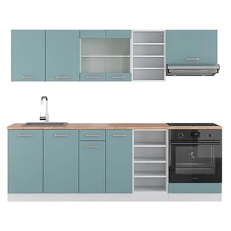 Vicco  Küchenzeile R-Line Blau-Grau/Weiß, AP Eiche