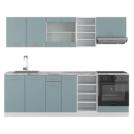 Vicco  Küchenzeile R-Line Blau-Grau/Weiß ohne Arbeitsplatte