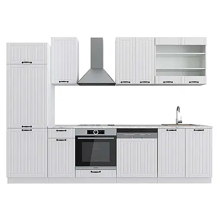 Vicco  Küchenzeile Fame-Line Weiß Landhaus/Weiß, AP Marmor