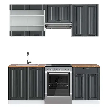 Küchenzeile Fame-Line 200 cm Anthrazit Landhaus Art.-Nr. 42227