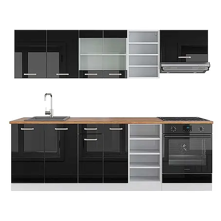 Vicco  Küchenzeile R-Line Schwarz Hochglanz/Weiß, AP Eiche