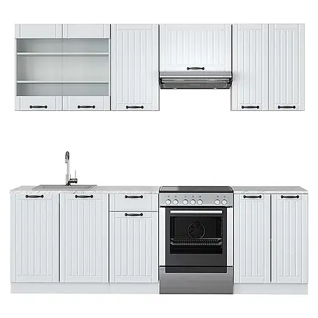 Vicco  Küchenzeile Fame-Line Weiß Landhaus/Weiß, AP Marmor