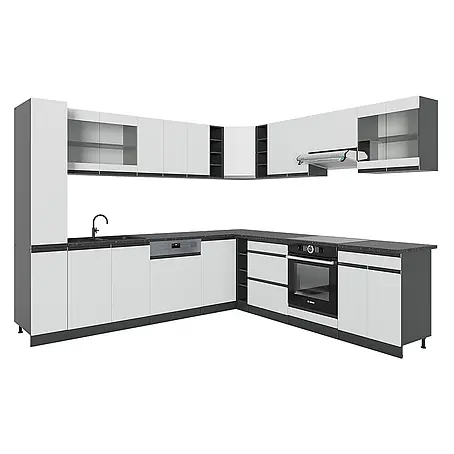 Vicco  Eckküche R-Line Weiß J-Shape, ohne Arbeitsplatte