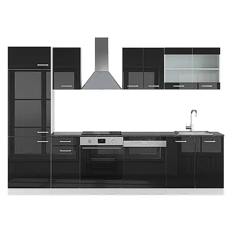 Vicco  Küchenzeile R-Line Schwarz Hochglanz/Weiß, AP Anthrazit