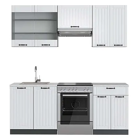 Vicco  Küchenzeile Fame-Line Weiß Landhaus/Anthrazit, AP Marmor