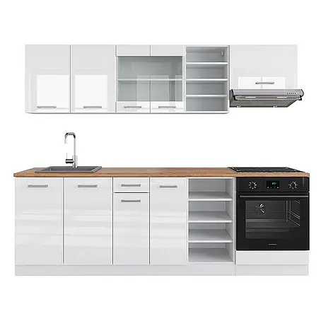 Vicco  Küchenzeile R-Line Weiß Hochglanz/Weiß, AP Eiche