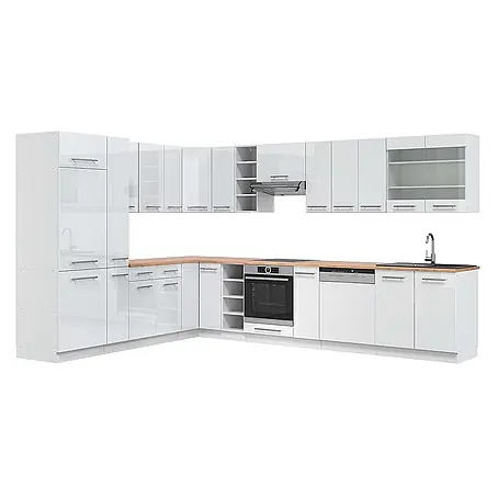 Vicco  Eckküche Fame-Line Weiß Hochglanz/Weiß, AP Eiche