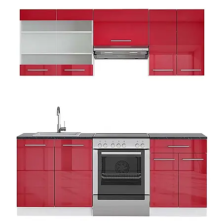 Küchenzeile Fame-Line 200 cm Bordeaux Hochglanz Art.-Nr. 42599