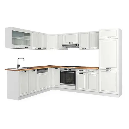 Vicco  Eckküche R-Line Weiß Landhaus/Weiß, AP Eiche