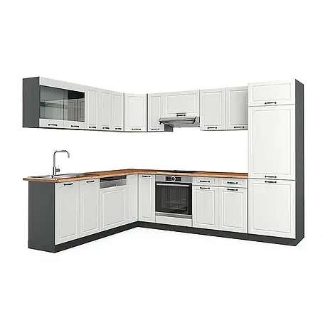 Vicco  Eckküche R-Line Weiß Landhaus/Anthrazit, AP Eiche