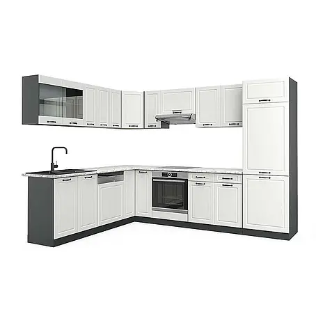 Vicco  Eckküche R-Line Weiß Landhaus/Anthrazit, AP Marmor