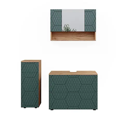 Vicco  Badmöbel-Set Irma Grün 3 Teile, mit Schubladenschrank und Midischrank