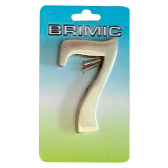 Micel Brimic Número 10 cm - 7, Oro - Primer plano del número de casa 7 de BRIMIC, embalado con tornillos, ideal para identificar propiedades residenciales.