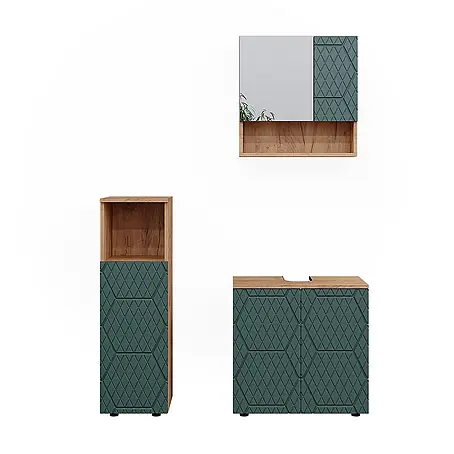 Vicco  Badmöbel-Set Irma Grün/Goldkraft Eiche 3 Teile
