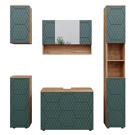 Vicco  Badmöbel-Set Irma Grün/Goldkraft Eiche 5 Teile